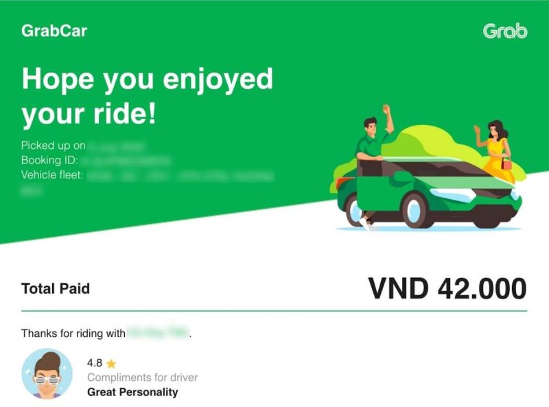GrabのEmail領収書